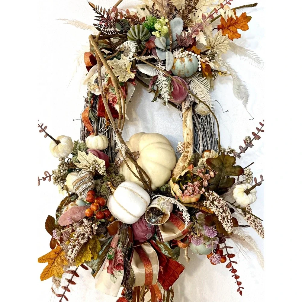 Luxury Fall Wreath Pave Oyster Gold Leaf